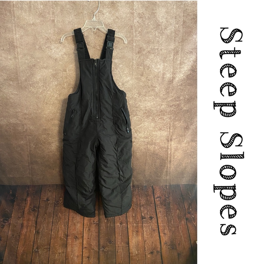 Steep Slopes~Kids (unisex) Size 4~Black snowsuit bib overalls~EUC